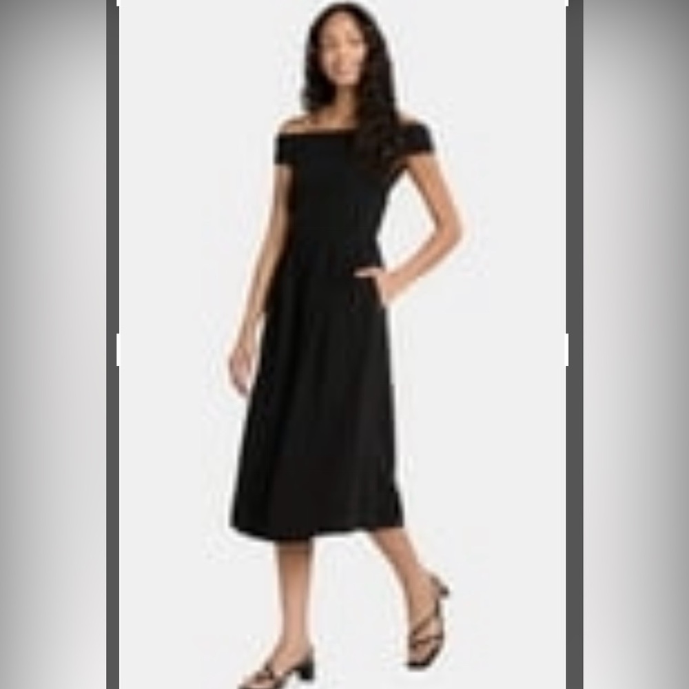 Time and Tru Black Midi Dress with Short Sleeves